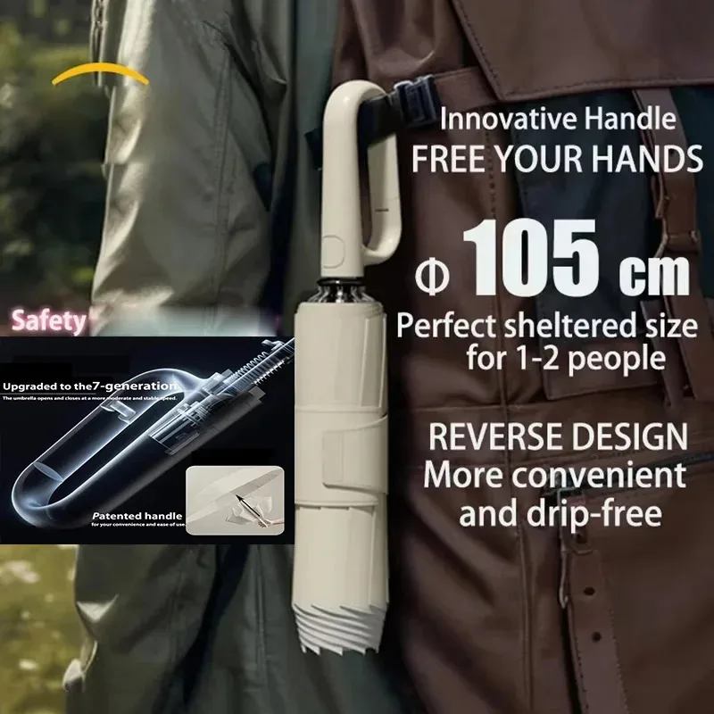Outdoor Windproof Carabiner Umbrella Auto-Fold Reinforced Frame Bag-Able for Wind & UV Protection