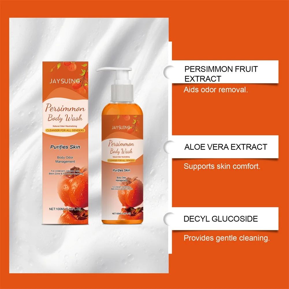 1/2/3pcs Persimmon Shower Gel Deodorizing Long Lasting Freshness Body Wash Sulfate-Free Persimmon Cleanser For Body Care 100ml