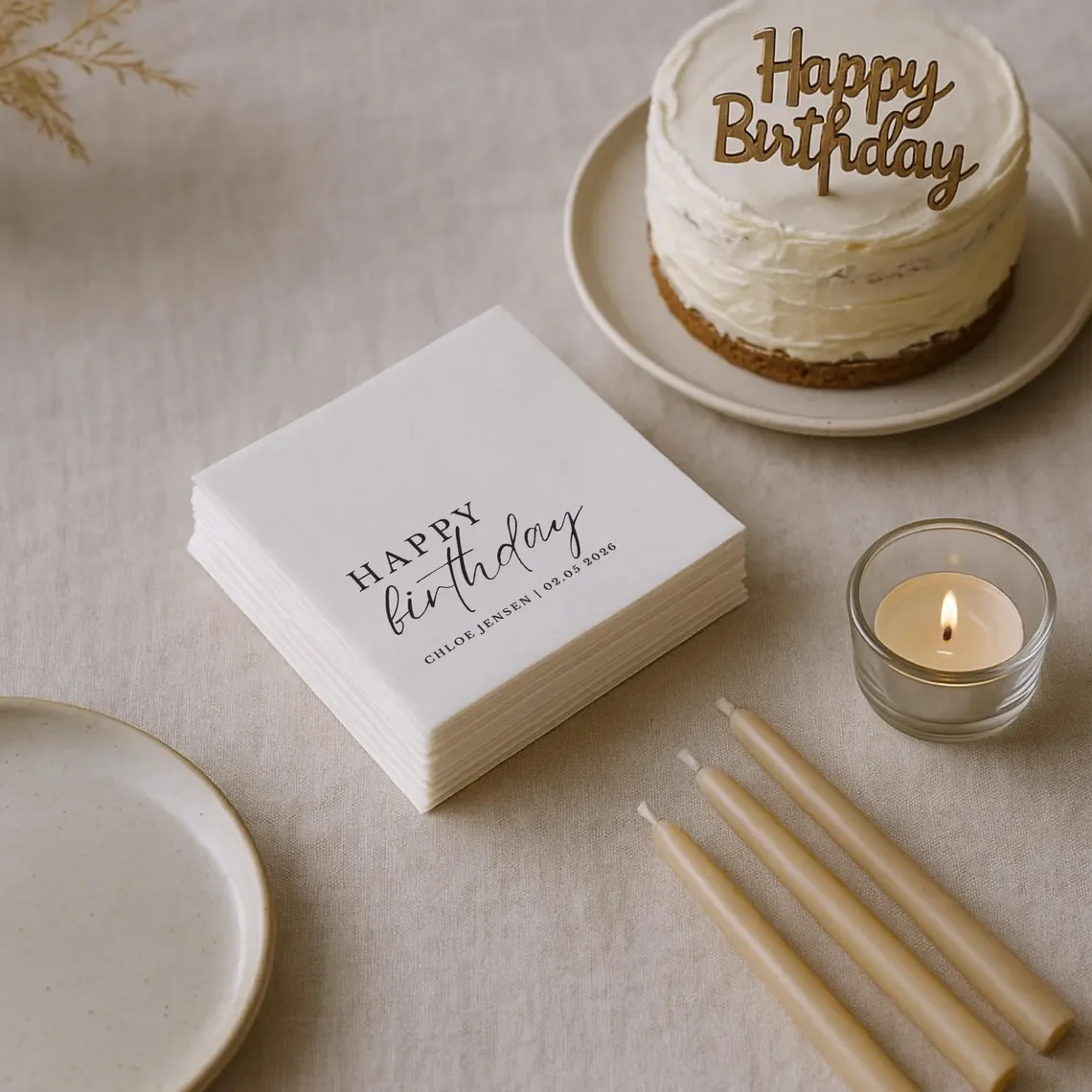 Servilletas de cumpleaños personalizadas de 20 piezas con texto, servilletas de cóctel personalizadas para decoración de fiesta, servilletas de feliz cumpleaños para todas las edades