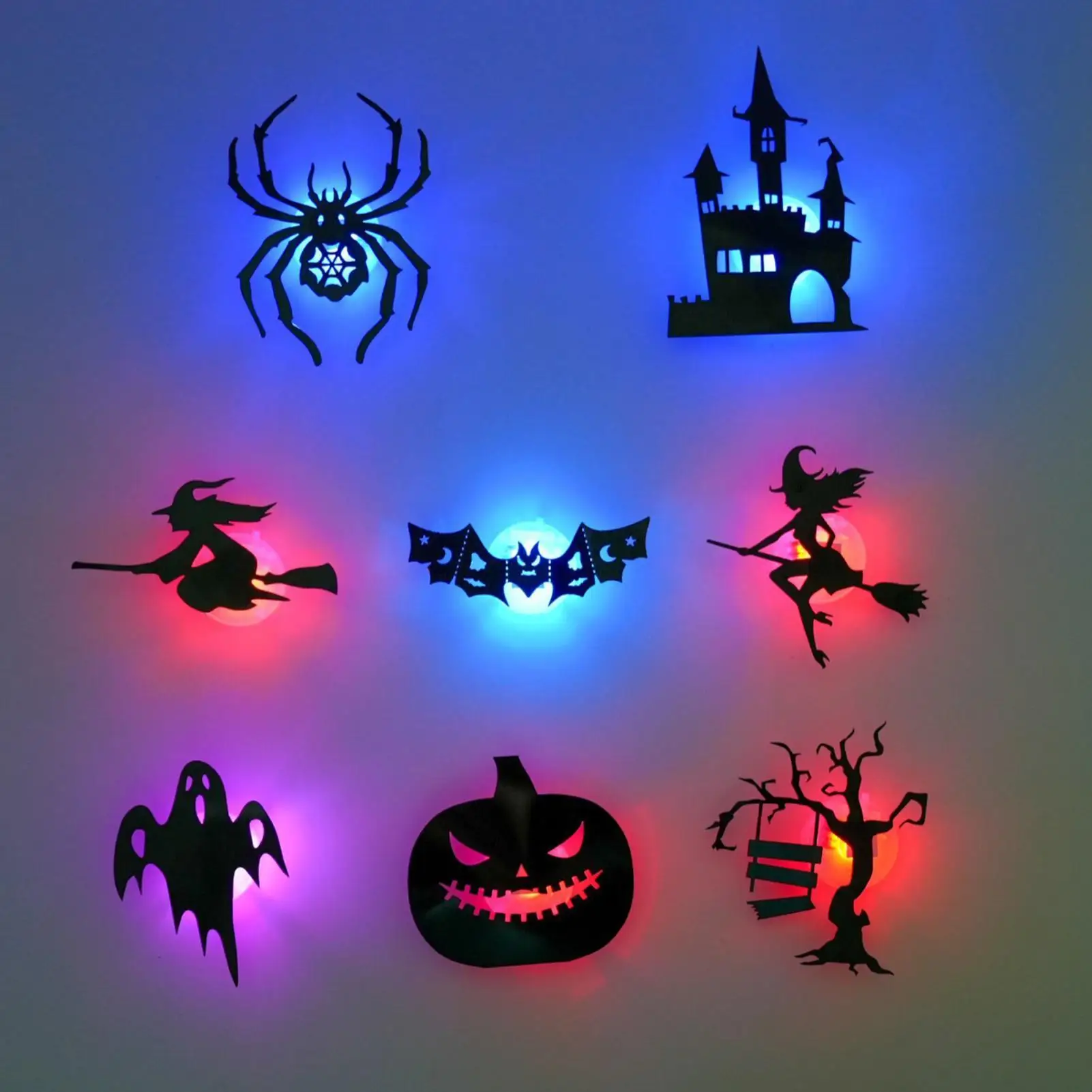 Halloween Wall Clings 8 Pieces Light Up Battery Operated Spooky Scary Wall Stickers Halloween Decorations for Home Bedroom