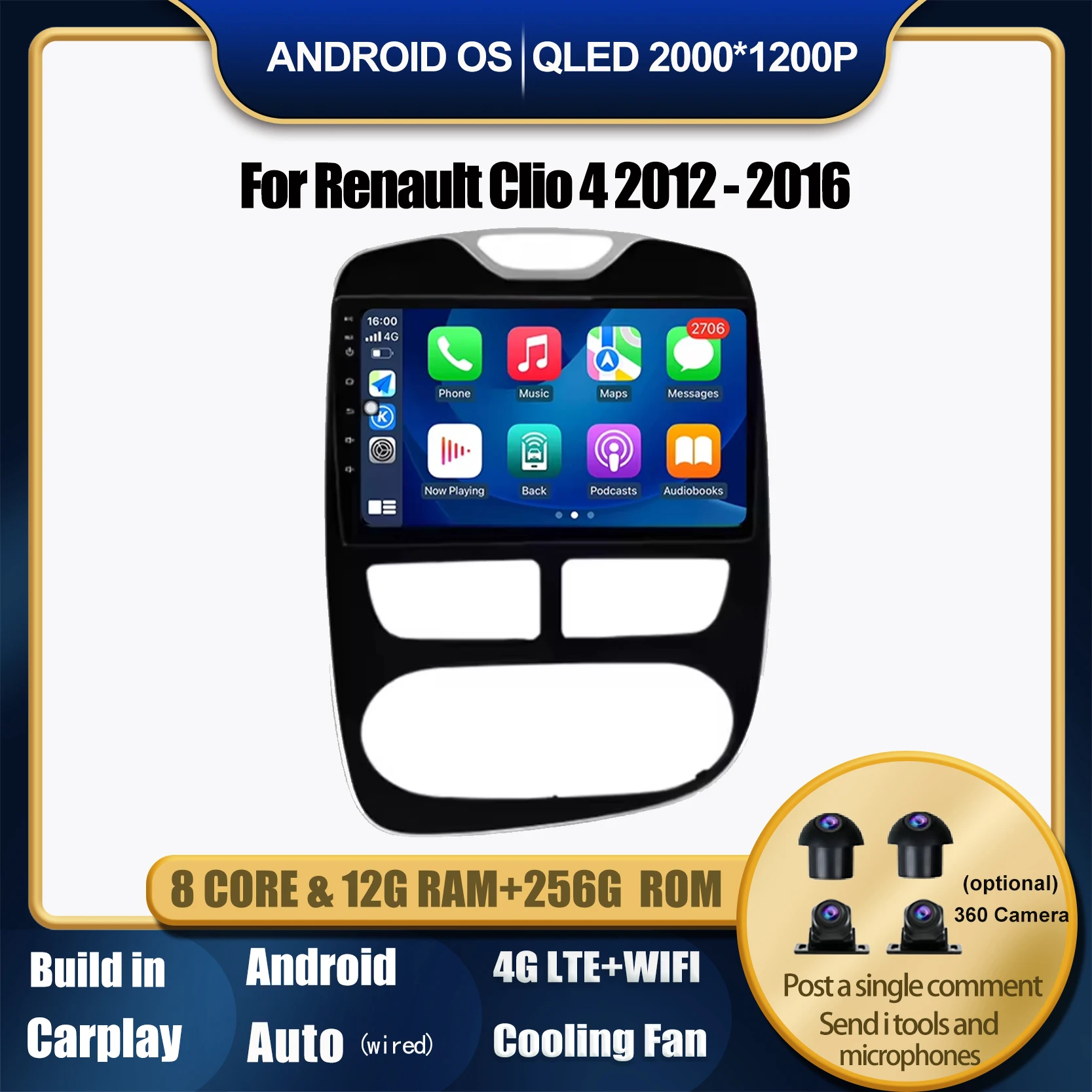 

10'' Carplay Car Radio Multimedia Video Player For Renault Clio 4 2012 - 2016 Android Auto 4G WIFI GPS Navigation DSP stereo BT