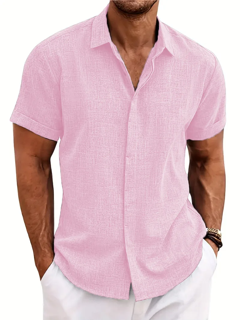 Camisa de lino y algodón holgada informal a la moda explosiva de verano para hombre, camisa de manga corta de talla grande para playa de tendencia