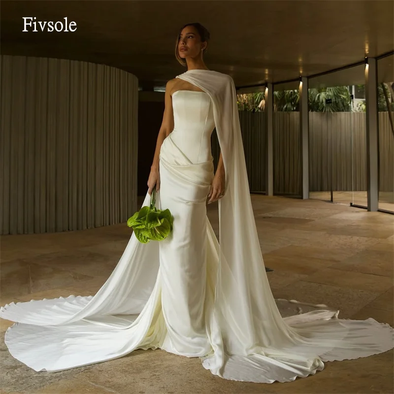 

Fivsole Simple Strapless Mermaid Wedding Dress Backless Cap Bride Gowns Floor Length Wedding Dress robe de mariée Customized