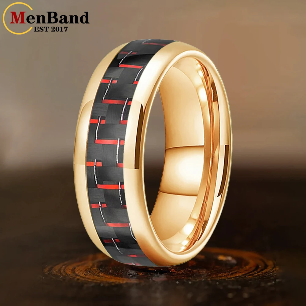 

MenBand 4/6/8mm Tungsten Ring for Men Women Engagement Wedding Band Black Red Carbon Fiber Inlay Dome polishing Comfort Fit