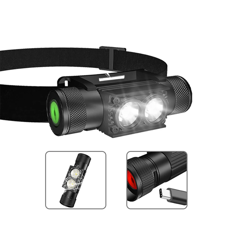 LED Mini Headlight Headlamp 6-Mode Type C USB Charging 18650 Flashlight Camping Hunting Frontal Head Lantern Torch Lamp