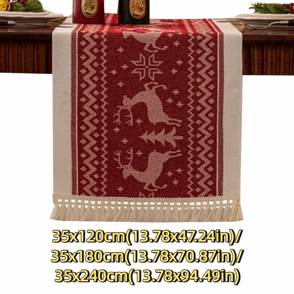 Rectangle Christmas Table Runner Thickened Christmas Tree Printed Elks Tablecloth Red Table Flag Xmas Desktop Decoration