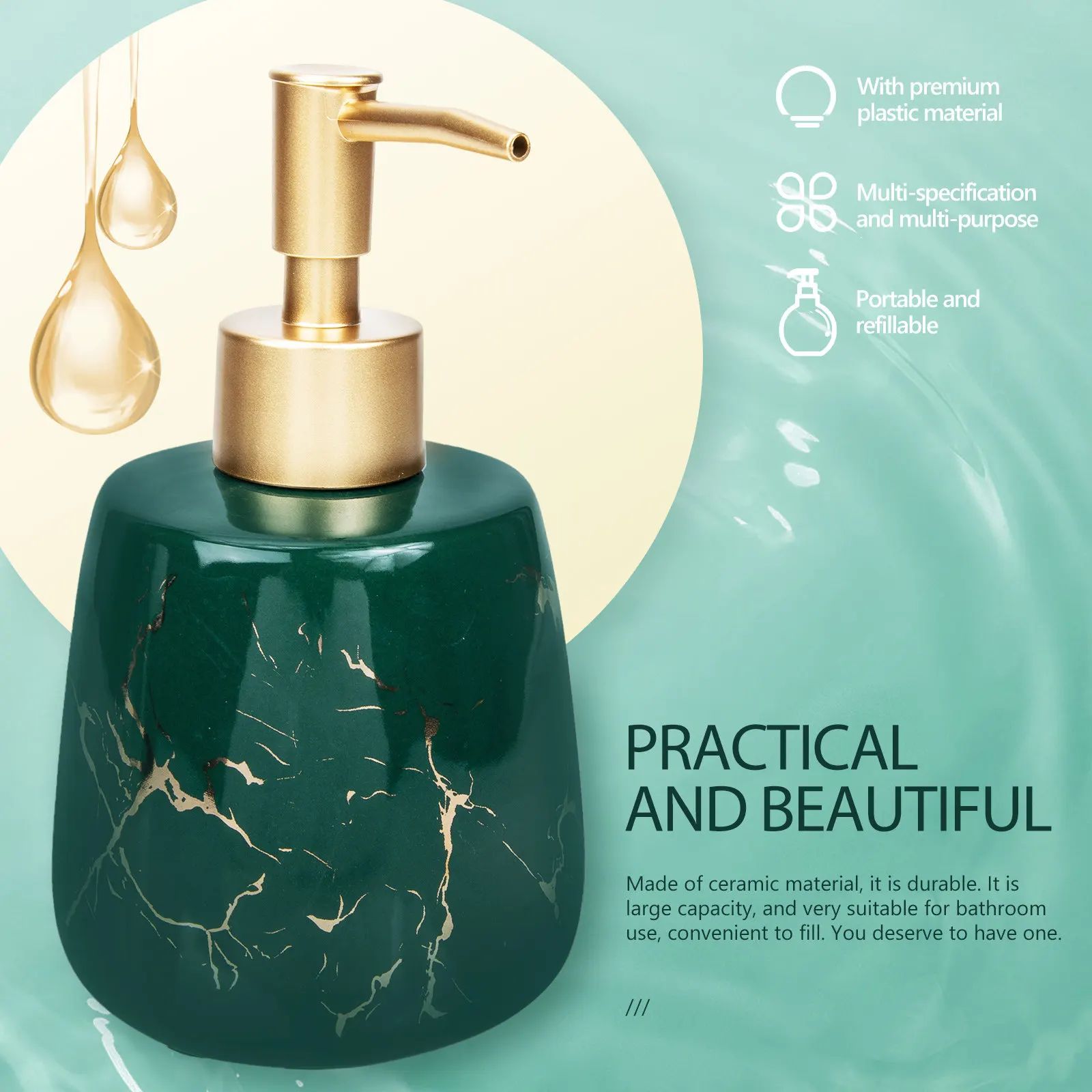 

Керамический дозатор для жидкого мыла с мраморным дизайном, большой емкости, многоразовый, для шампуня, геля для душа, лосьона для рук