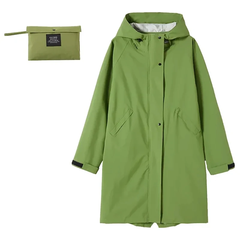 Raincoat Women Men Long Rain Coat Jacket Zip 2 Pockets Waterproof Coating Inside