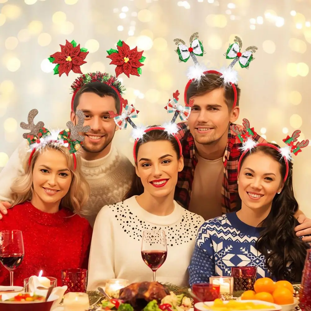 Christmas Headbands for Parties Photos Snowman Reindeer Santa Hat Antlers Hair Hoop Plastic Festive Holiday Headbands