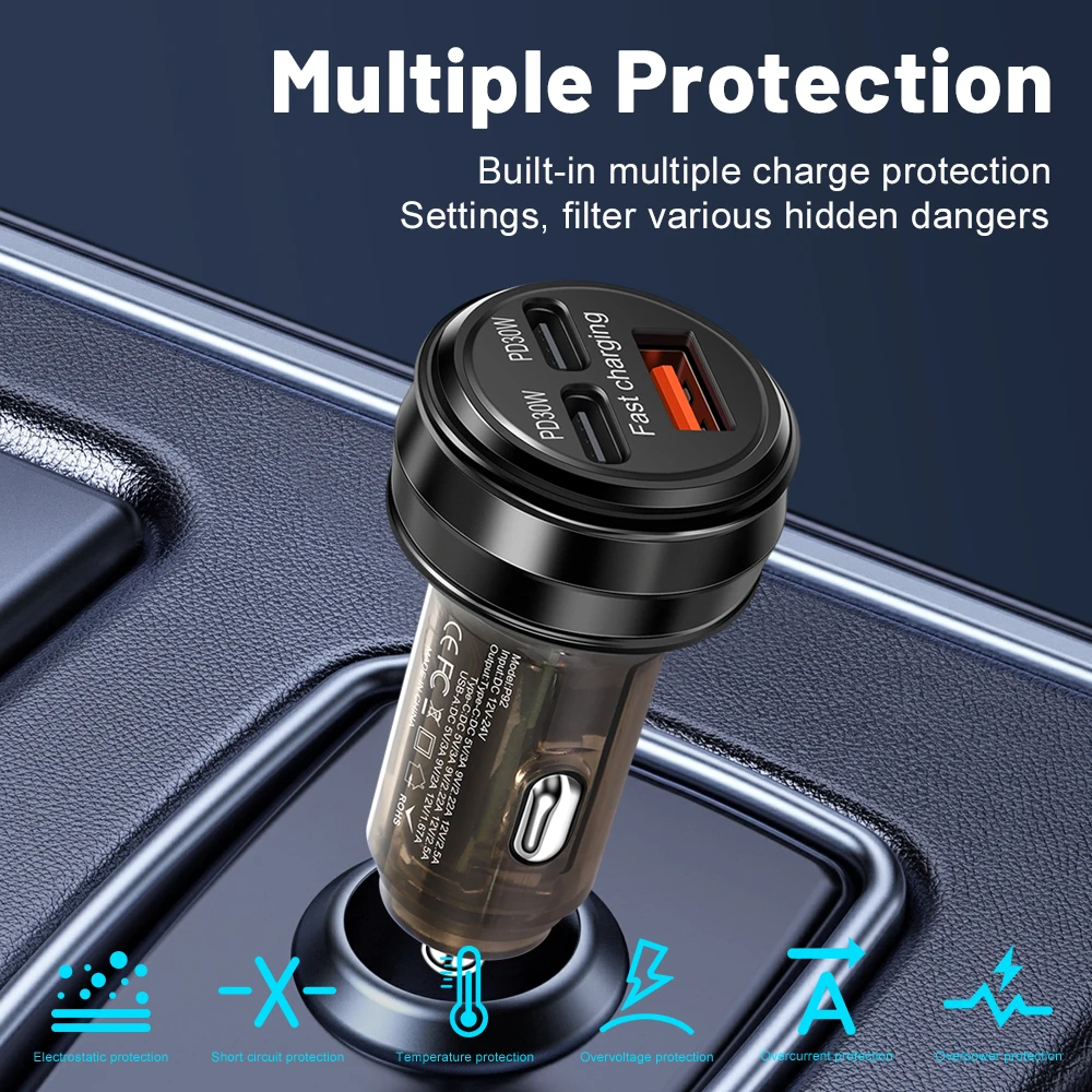 80W Fast 3-Port Car Charger 4