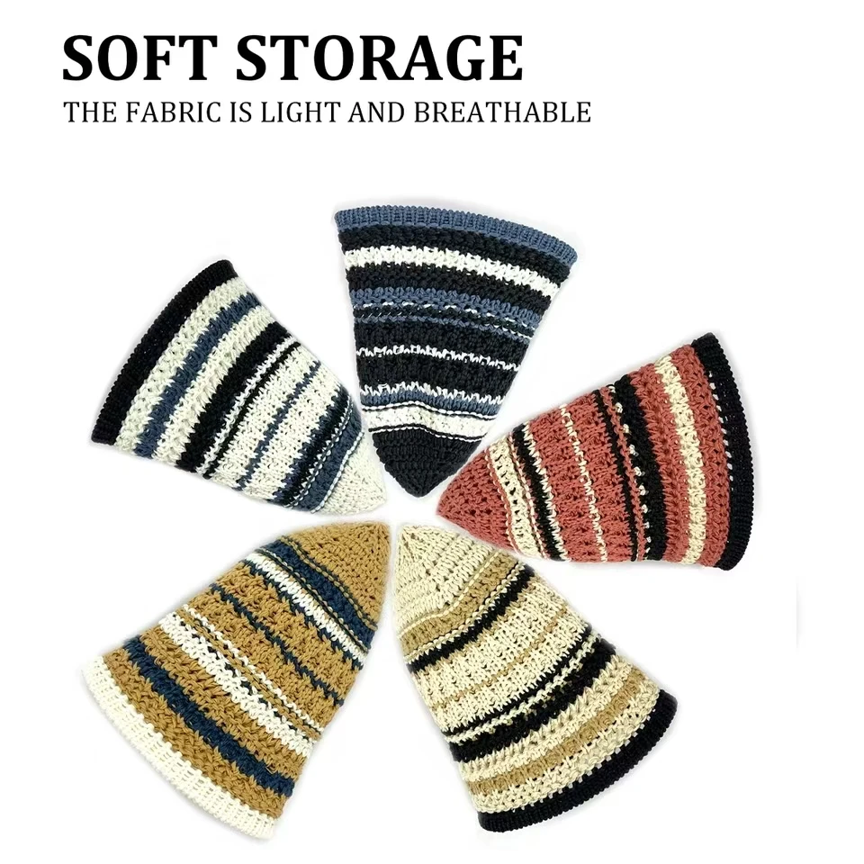 2025 New Colorful Stripe Knitted Bowl Hats for Women's Casual Versatile Korean Decoration Foldable Sun Visor Hat Bucket Hat