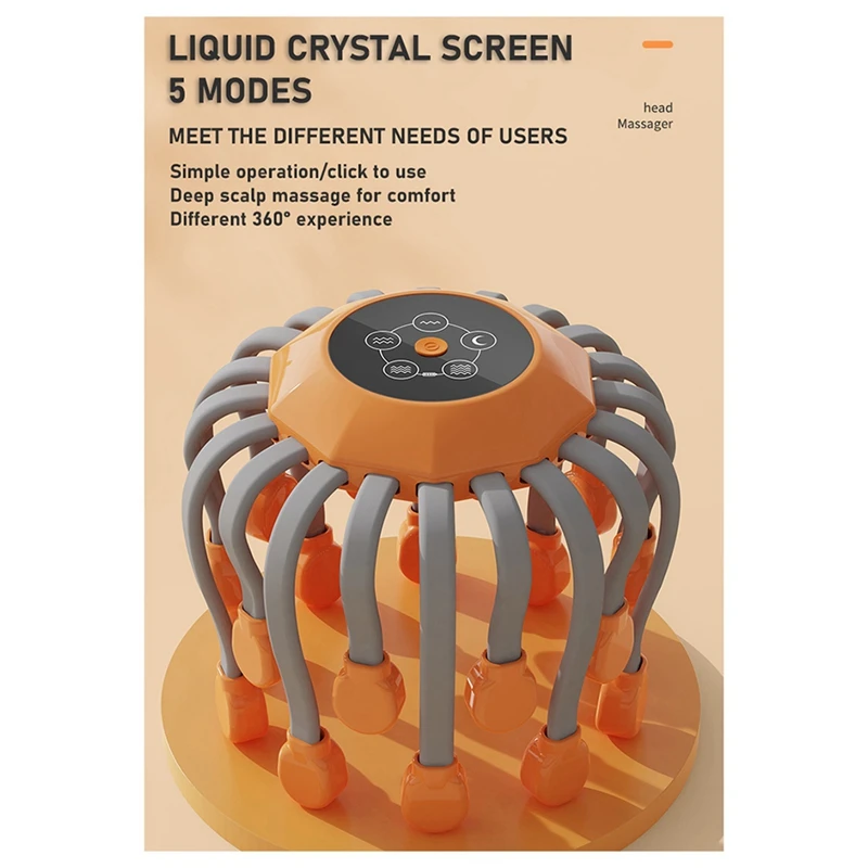 BAADE 20 Teste per massaggio Massaggiatore per la testa del cuoio capelluto Terapia della luce rossa Vibratore Tiragraffi per polpo per il rilassamento dello stress (Arancione)
