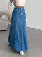 Women's long denim midi skirt for spring and autumn seasons. Suitable for various occasions such as daily wear, commuting, and g - Image 3