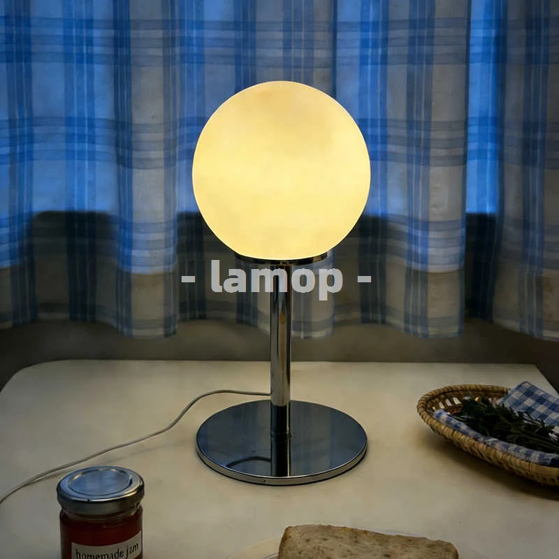 Milky White Solid Globe Chrome Thin Pole Table Lamp Cream Ins White Desk 3 Tone Soft Light Reading Table Decor Lamp