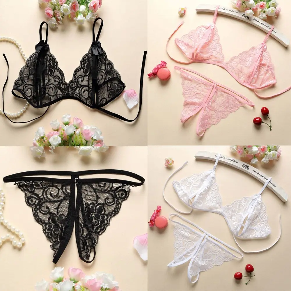 BH Set Blumen Tanga offene Tasse Frauen BH Höschen Spitze Dessous