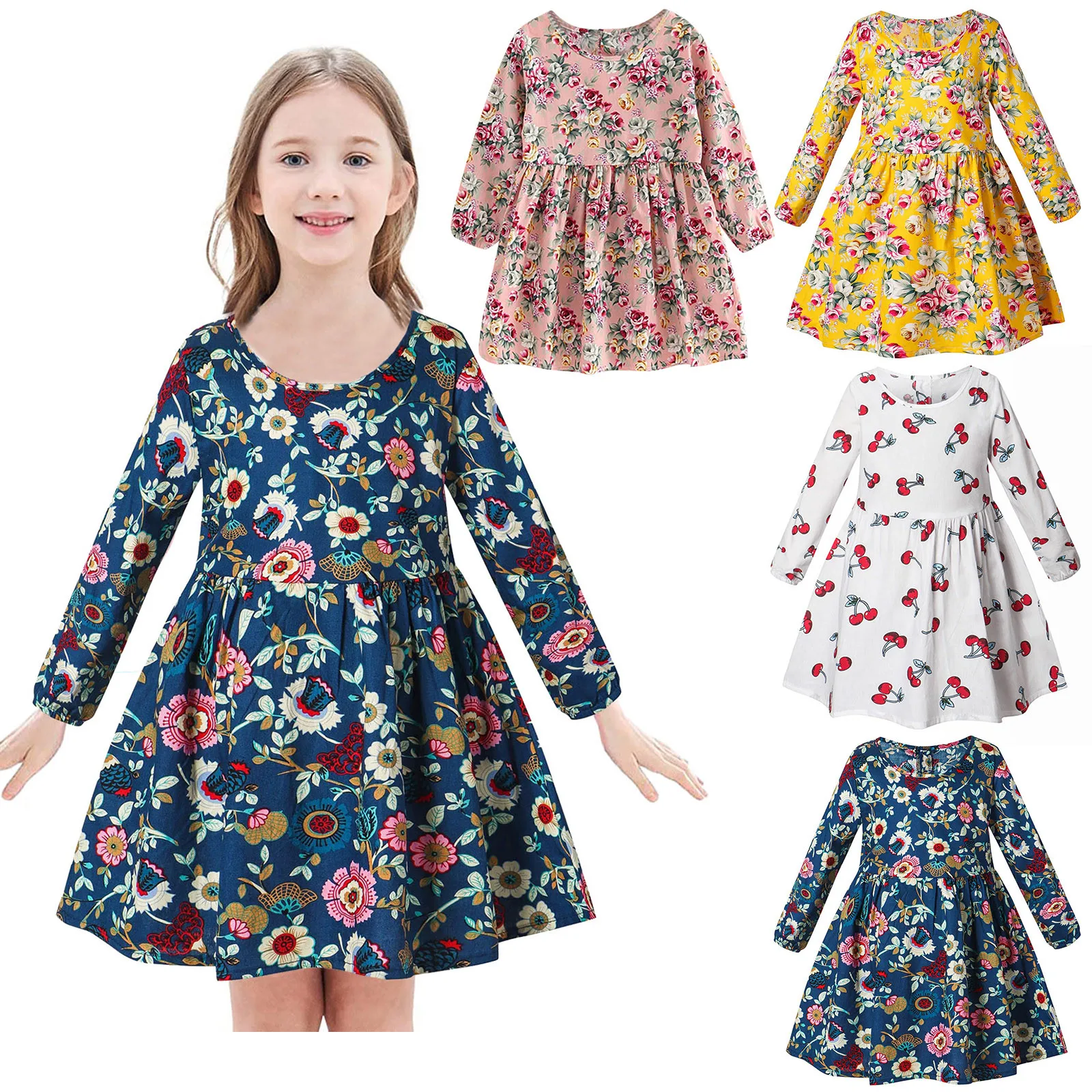 Kid Outfits For Girls Party Kids Floral Casual Girls Toddler Dress Princess Print Baby A-Line Girls Girls Outfit Size 14 16