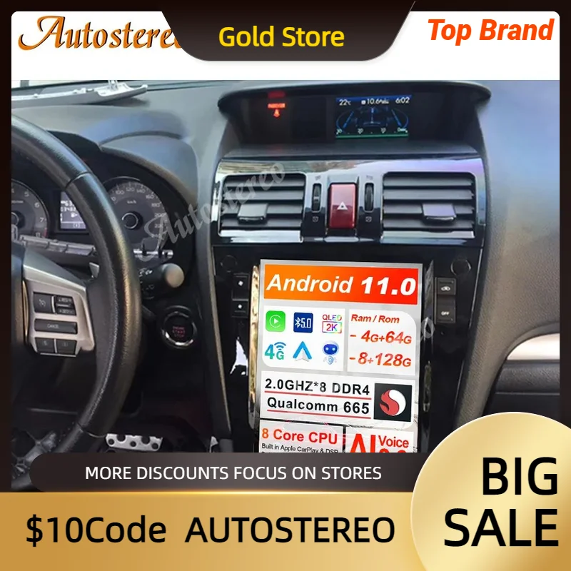 

Автомобильный стерео-экран, 8 ГБ + 128 Гб, Android 11, для Subaru Forester 2013-2018, в стиле Tesla, автомобильный мультимедийный плеер, головное устройство с GPS-навигацией