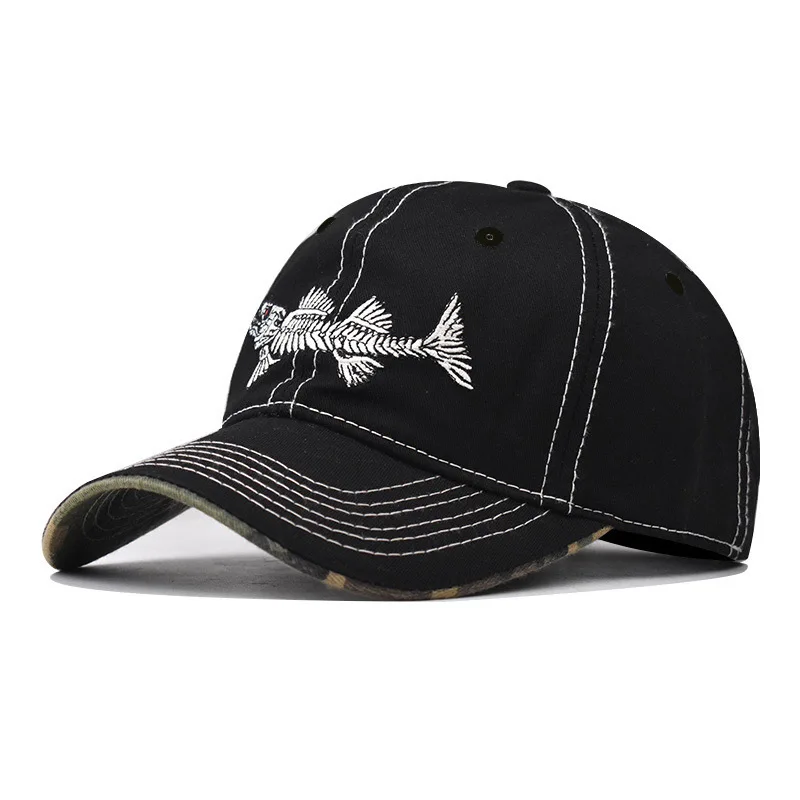 

Spring Unisex Fish Bone Emboridary Baseball Cap Curved Camouflage Brim Dad Caps Hip Hop Hat Snapback Hats for Men and Women