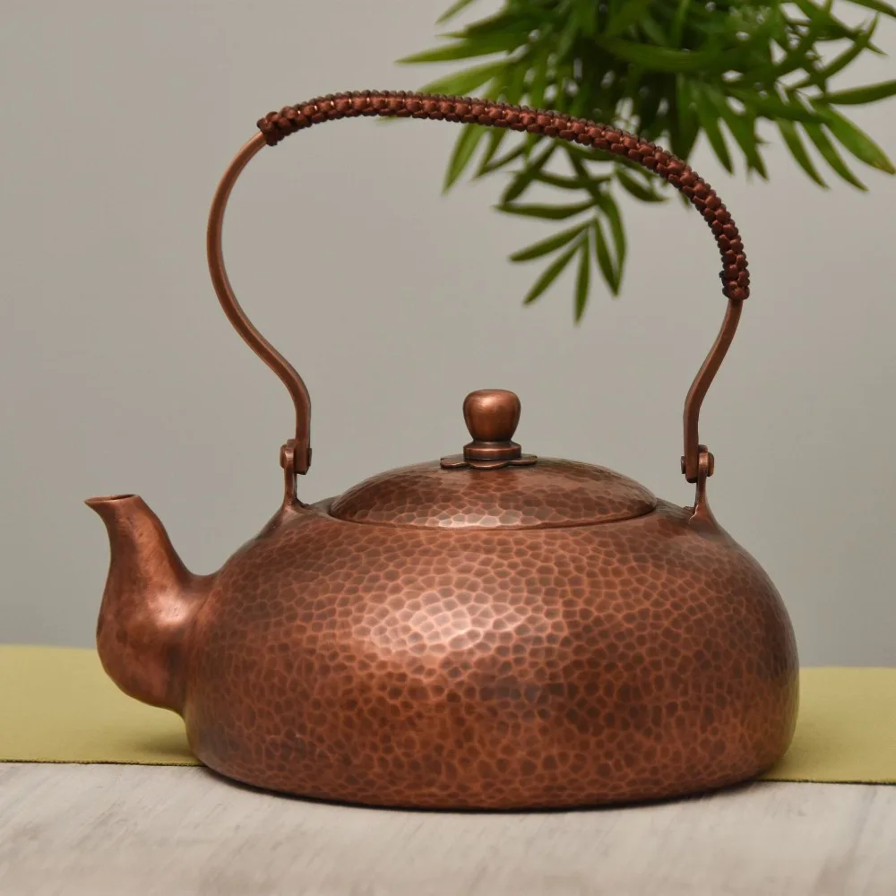 2000ml Thickened Pure Copper Teapot Large Capacity Handcrafted Personalized Kettle Retro Tea Pot