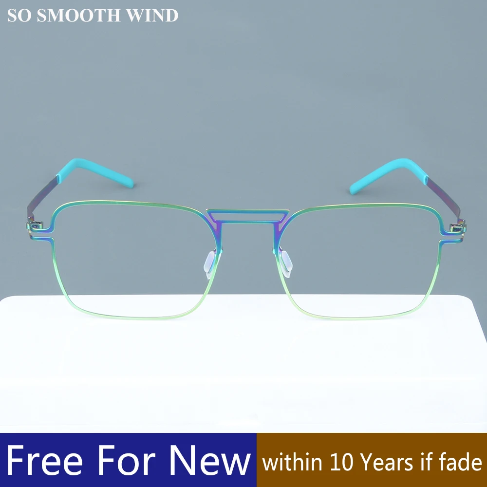 

No Fading Handmade Screwless Glasses Frame Men Women Ultralight Square Pilot Purple Blue Eyeglasses Spectacle Colorful Eyewear