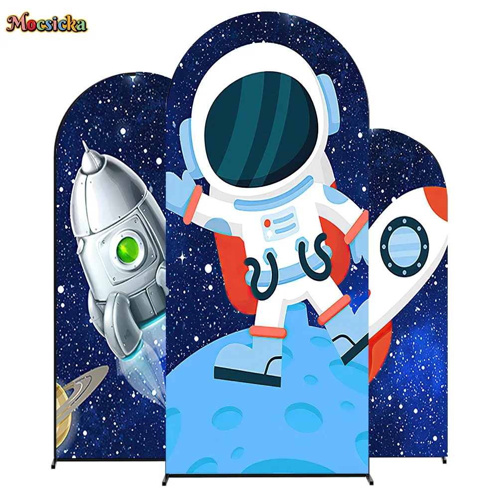 

Double Sided Spandex Arch Backdrop for Astronaut Boy 1st Birthday Party Decor Background Kids Baby Shower Custom Studio Booth