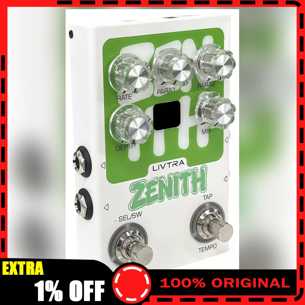 Pédale d'effets de guitare LIVTRA ZENITH à modulation stéréo, 9 algorithmes, tap tempo, double sortie, interface audio USB-C, idéale pour offrir.