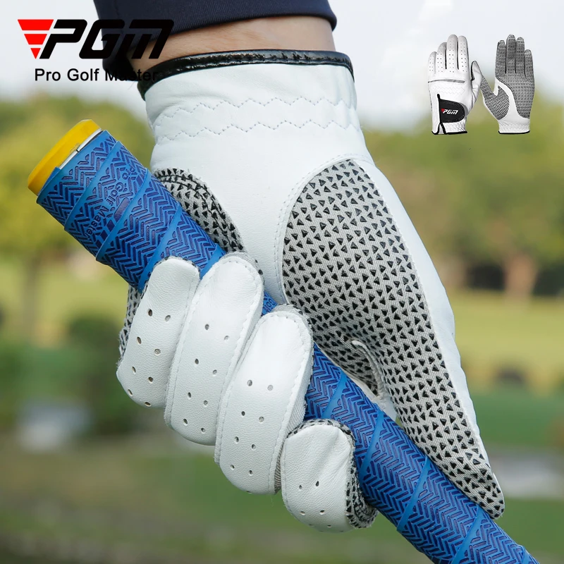 PGM 1 Pcs Men Genuine Leather Anti Slip Golf Gloves Male Breathable Left Right Hand Sport Gloves with Mark Full Finger Mittens