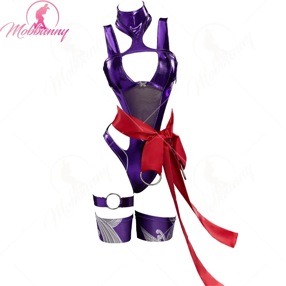 

MOBBUNNY Women Rival Girl Derivative Sexy Cosplay Jumpsuit High Neck Cut Out Bodysuit with Belt and Socks Halloween Costume