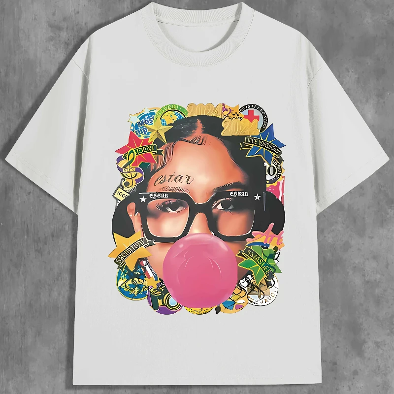 

Американский уличный женский узор, цветной принт с пузырьками, геометрический узор, повседневная городская модная футболка с круглым вырезом, милый дизайн