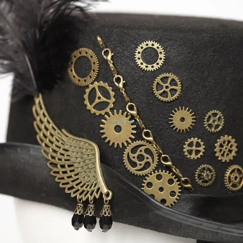 

P8DB Steampunk Bowler Hat Steampunk Top Hat With Gears Gay Top Hat Hat Steampunk Fedora Hat Costume Carnival Nightclub