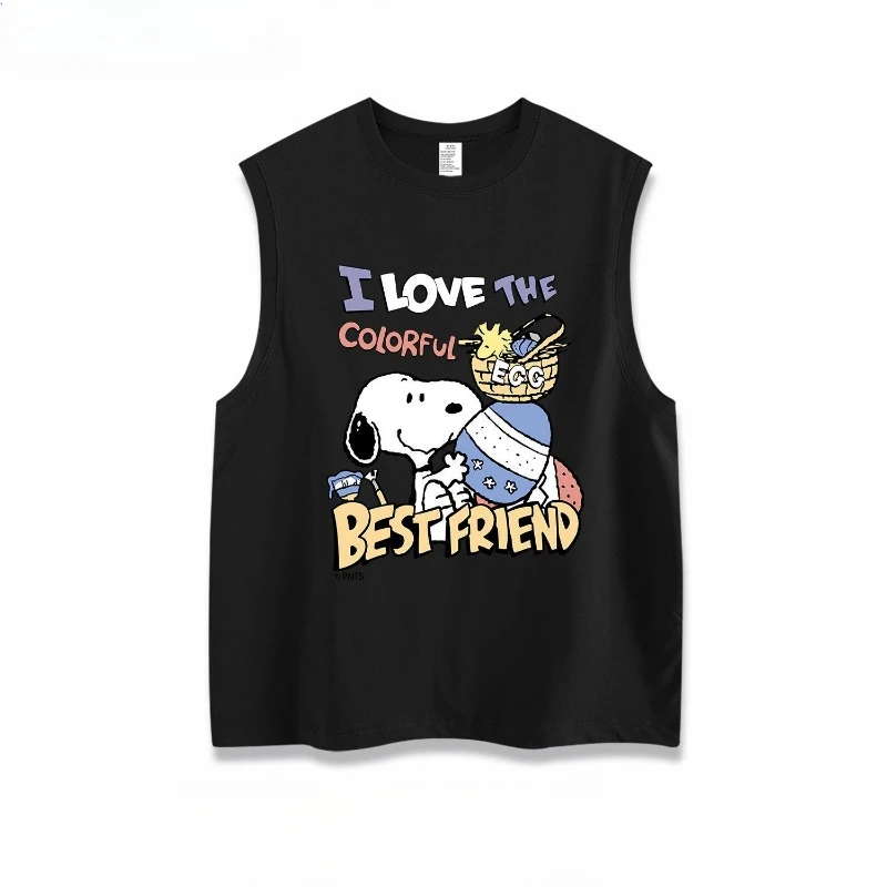 Tops masculinos e femininos de regata Snoopy, camiseta sem mangas com gola redonda, top de ginástica de secagem rápida, esportes ao ar livre, verão