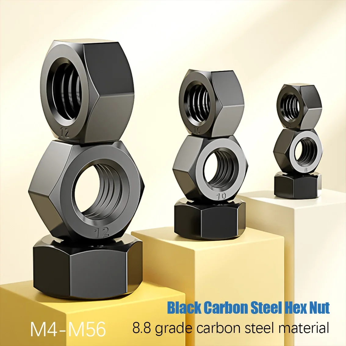 M4 M5 M6 M8 M10- M56  Multi Size Metric Hexagonal Nuts Black Carbon Steel Heavy Duty Hex Nut Industrial Repair Hardware Fittings