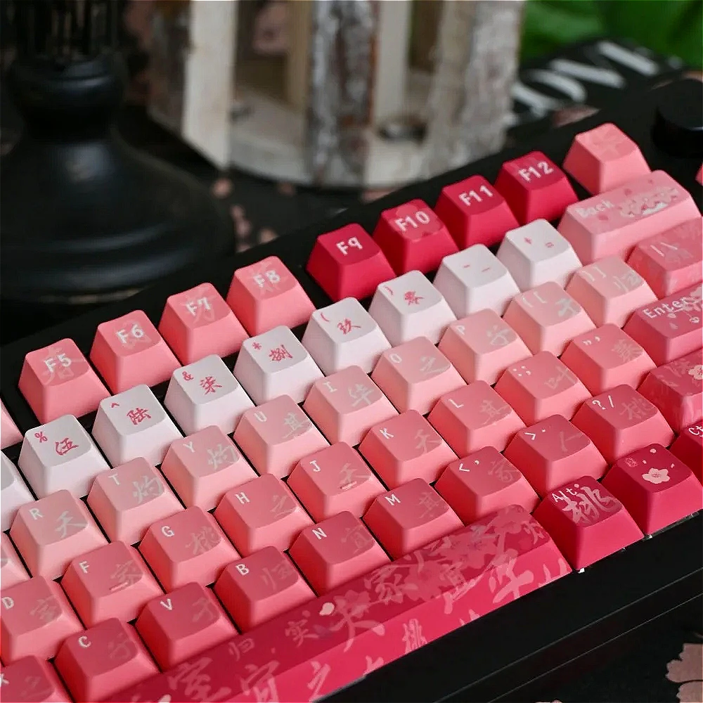 

Peach Blossom Theme Keyboard Keycap Set PBT Cherry 132 Keys, Pink, Keycaps for 21/61/87/104/108 Mechanical Keyboards