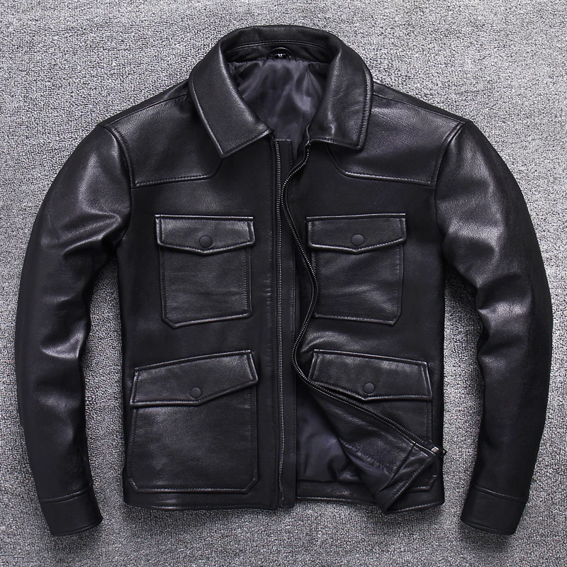 

Haining Men's Genuine Leather Jaet Thiened eepskin Biker Sle Winter Casual Faion Ci ort Length Zipper Closure