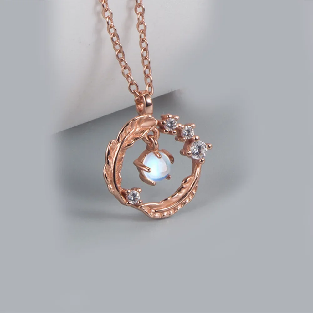 SUYIXIAN S925 argento Sterling pietra di luna piuma si accompagna collana orecchini braccialetto Set gioielli di fidanzamento regalo per le donne