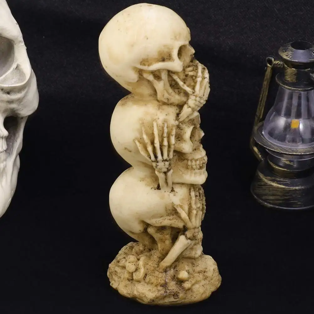 Stacked Skull Heads Statue Stacked Skull Heads Statue Resin See Speak Hear No Evil Figurine Halloween Table Decoration Day