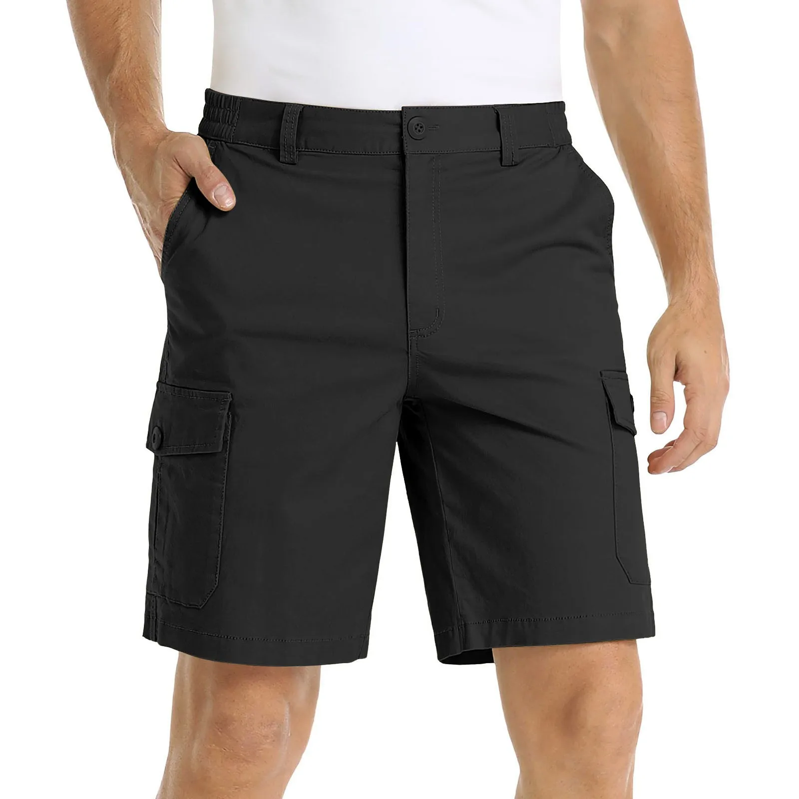 Summer Cotton Shorts Men\'S Cargo Shorts Outdoor Workwear Multi-Pockets Casual Short Pants Breathable Casual Hiking Bottoms