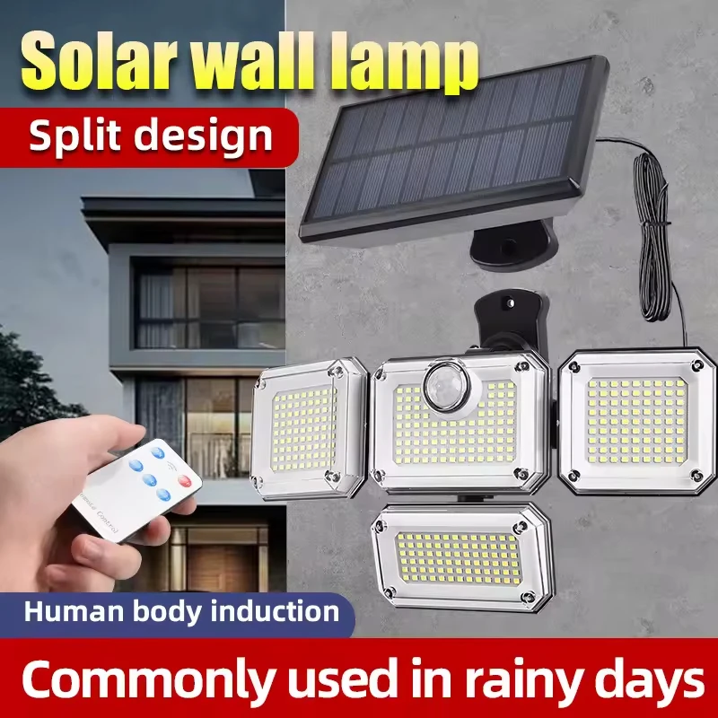 2400mAh Solar Powered Light 4-Head Design Exterior & Indoor Floodlight Lamp