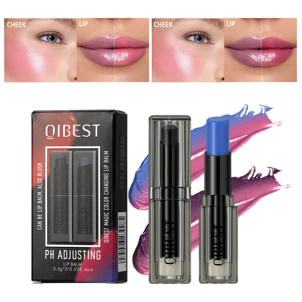 QIBEST 2 Pcs Color Changing Lipstick Sets Moisturizing Lasting PH Change Color Lip Balm Nourishing Lip Stain Face Blush Makeup