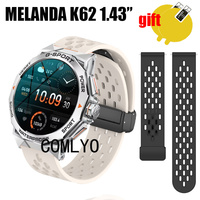 For MELANDA K62 1.43” Smart Watch Strap Wristband Silicone Sports Folding buckle Soft Women Men Band Screen protector Film