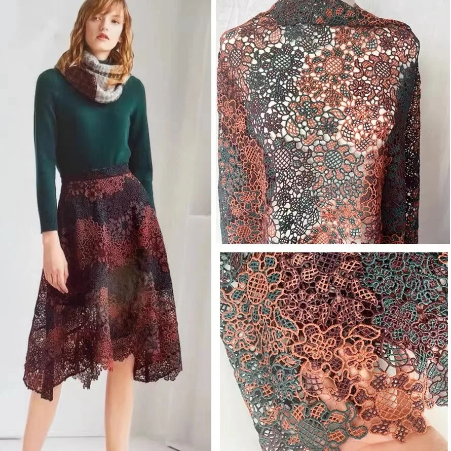 

Color Hollow Rope Embroidery Women's Dress Meterials,Water soluble mesh Fabric Bone Thread embroidery, high quality Dresses Lace