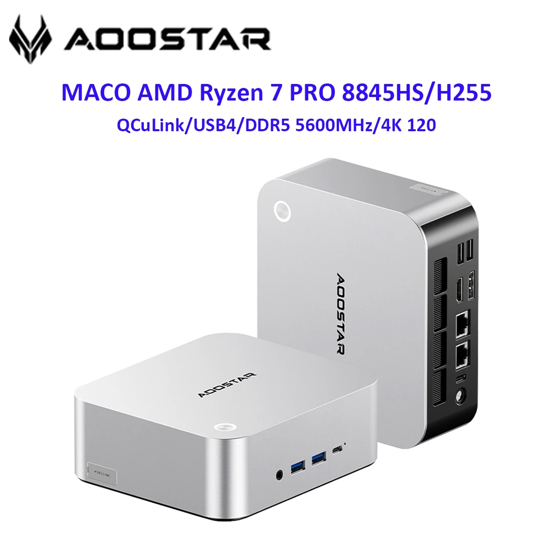 AOOSTAR Mini PC MACO AMD Ryzen 7 PRO 8845HS/H255 WiFi6 BT5.2 32G 1T SSD Windows 11 4K 4 Screen Gamer Mini Desktop Computer