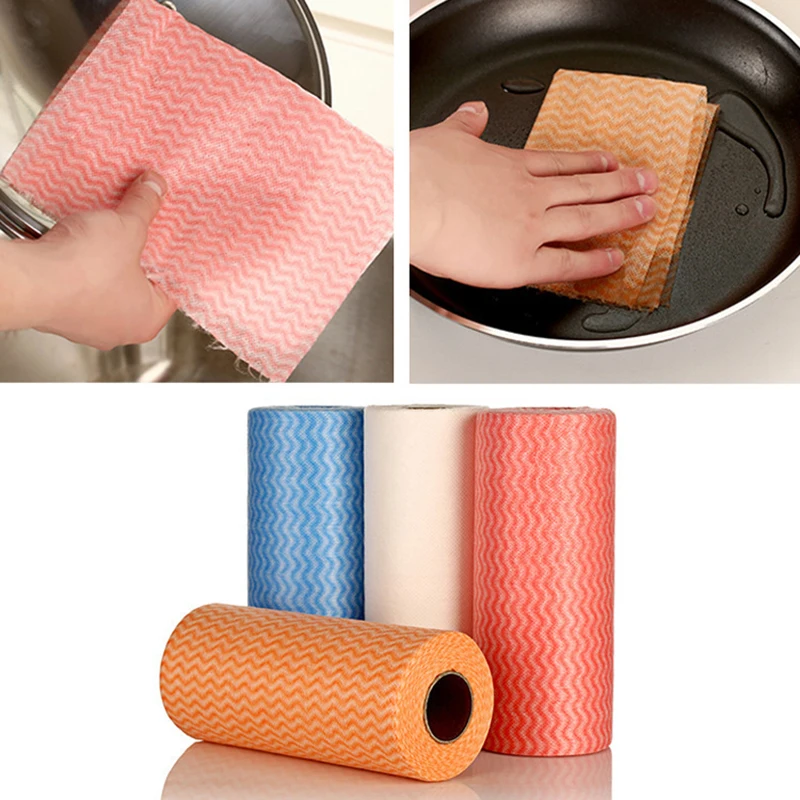 Disposable Cleaning Towels Kitchen Dish Cloths Dish Rags Non Woven Fabric Handy Wipes Household 50 Sheet/Roll