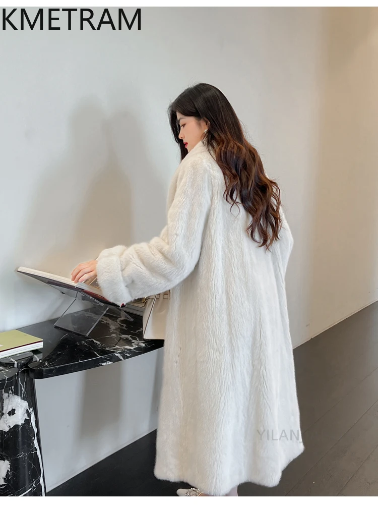 KMETRAM 100 % Nerzpelzmäntel für Damen, weiß, langer echter Pelzmantel, 2025, hochwertige Winter-Oberbekleidung, Damenbekleidung, Beij