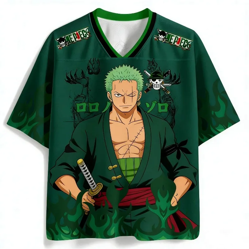2026 New One Piece Roronoa Zoro Theme Jersey, Mesh Breathable, Unisex, Couple Style, Stylish V-Neck Short Sleeve Family Matching