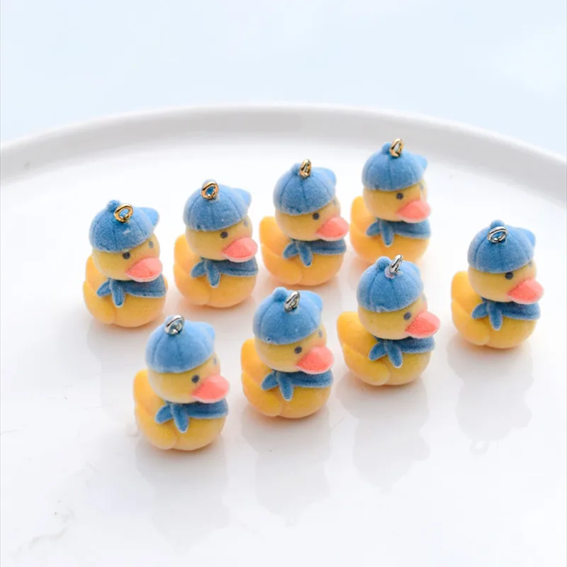 30Pcs 3D Cute Flocked Yellow Duck Charms Cartoon animal resin pendant Earrings Keychain Accessories for DIY Crafts Jewelry Make