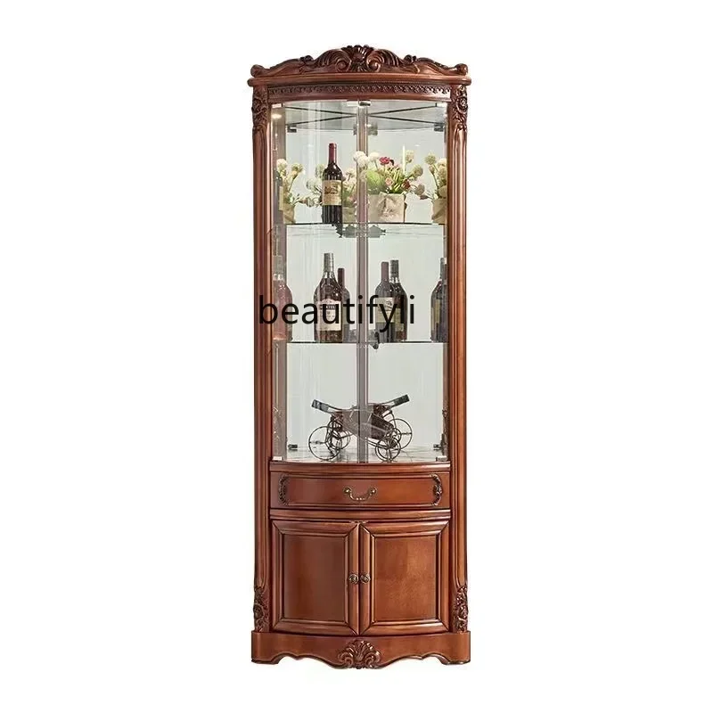 

xzxAmerican solid wood corner cabinet, living room household wall curved glass wine cabinet corner