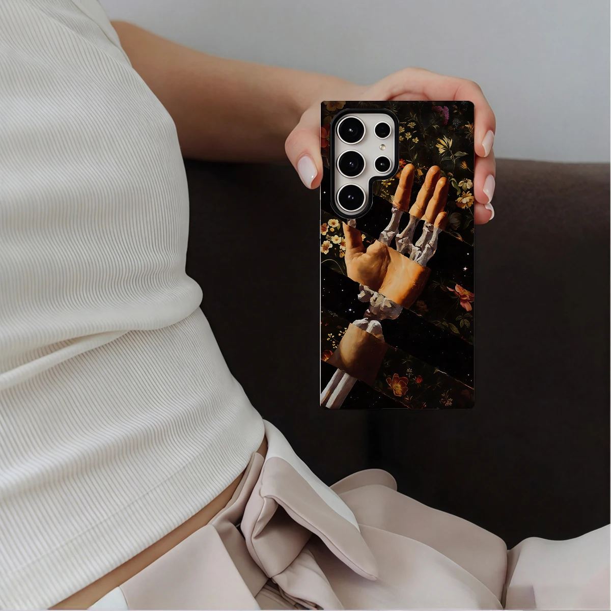 Bone Flower Collage Phone Case For Samsung Galaxy S26 S25 Ultra S24 S23 Plus Hard Shock‑Absorption 2-in-1Protective Cover