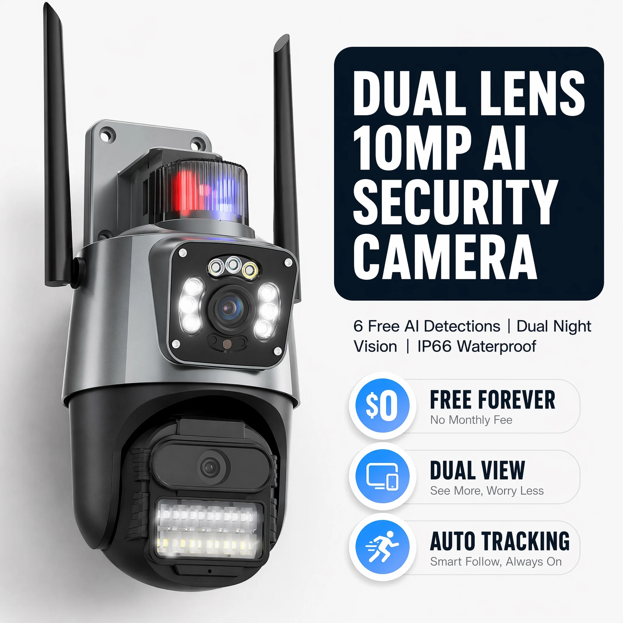 Dual Lens Security Camera HD 10MP WIFI Camera Mobile Tracking Two-way Intercom Vehicle Detection Night Vision Outdoor Camera