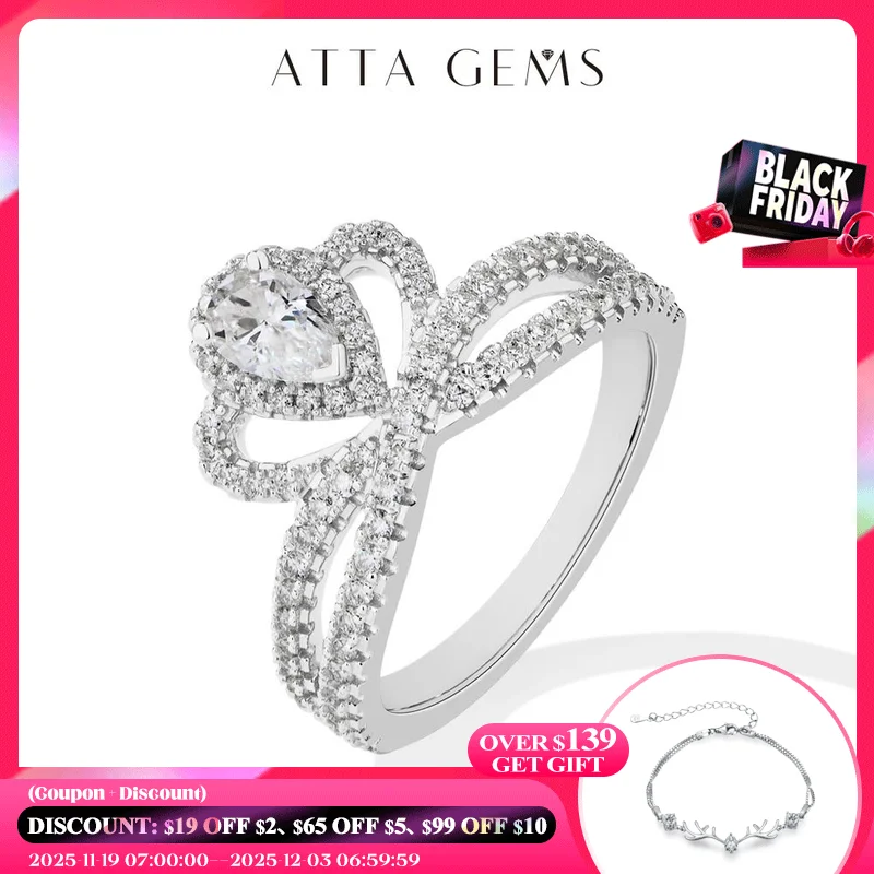 

ATTAGEMS 925 Sterling Silver Waterdrop Crown Moissanite Rings For Women 4*6mm Pear-cut D VVS1 Engagement Cross Ring Fine Jewelry